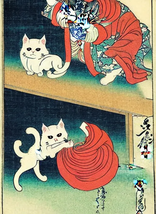 Prompt: persian cats as a yokai illustrated by kawanabe kyosai and toriyama sekien