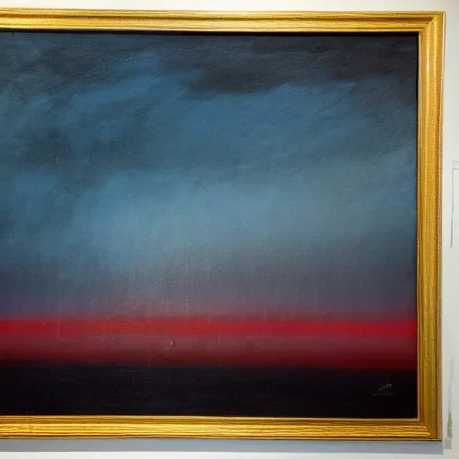 Image similar to the epic abstract painting'blue arctic void with black and red aurora borealis above a tiny inuit village ', by caspar david friedrich!!!, by rothko!!!, stunning masterpiece, trending on artstation