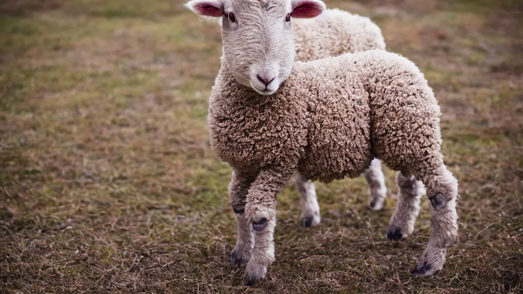 Image similar to antropomorphic lamb wearing a sweater, upper body shot, canon eos r 3, f / 1. 4, iso 2 0 0, 1 / 1 6 0 s, 8 k, raw, unedited, symmetrical balance, in - frame