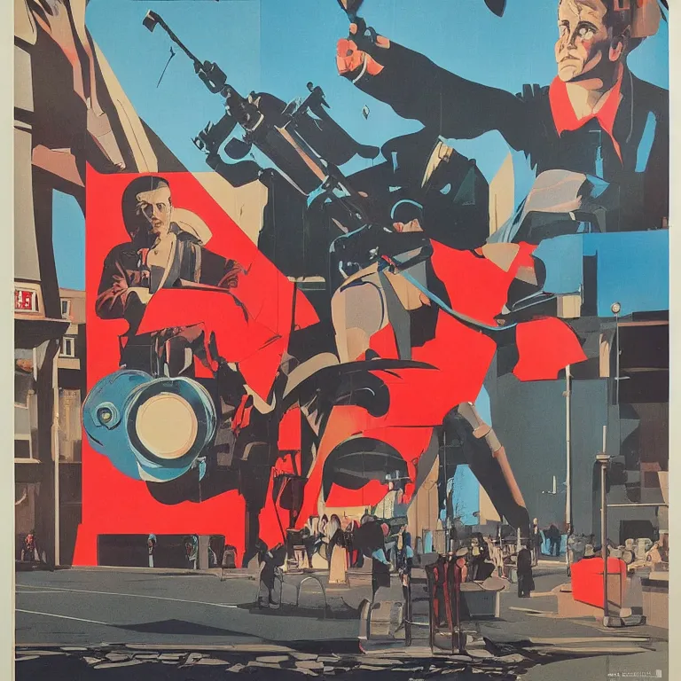 Image similar to Street-art in style of soviet poster, photorealism, retro futurism