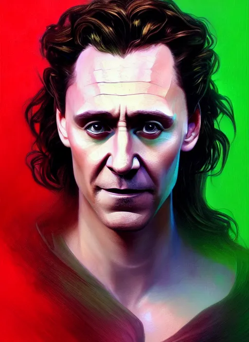 Image similar to portrait of tom hiddleston as loki, crimson peek, jewelry, greek, emerald, intricate, headshot, highly detailed, digital painting, artstation, concept art, sharp focus, cinematic lighting, illustration, art by artgerm and greg rutkowski, alphonse mucha, cgsociety