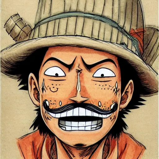 Image similar to [ luffy mustache ] ( by kim jung gi ) ( by george morikawa ) ( by eiichiro oda )