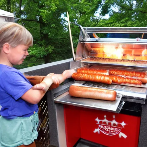 Prompt: joan of arc grilling hotdogs