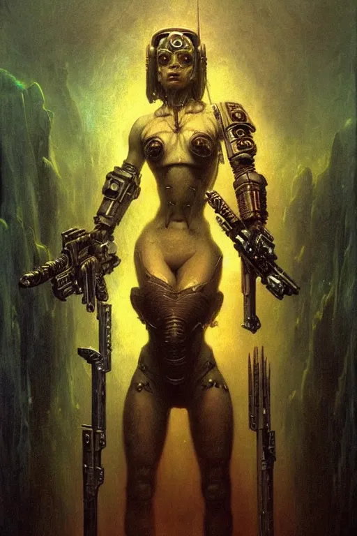 Image similar to character portrait cyberpunk starcraft terran warhammer 4 0 k space marine tech priest warrior princess ( ( ( ( ( ( ( ( totally definitely not negative no not mona lisa inspired ) ) ) ) ) ) ), beksinski character design, painting by gaston bussiere, katsuya terada, frank frazetta, tom of finland, trending on artstation