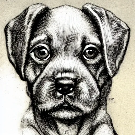 Prompt: a cute puppy, drawn by h. r. giger