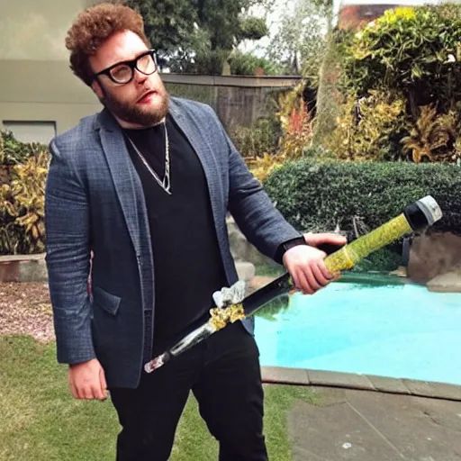 Image similar to seth rogan smoking out of a diamond bong