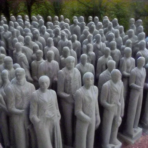 Image similar to Beautiful colored-photo cameraphone 2005 soft liminal Photograph of army of statues