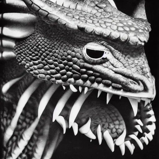 Prompt: black and white photograph the dragon portrait dramatic lighting by Walker Evans