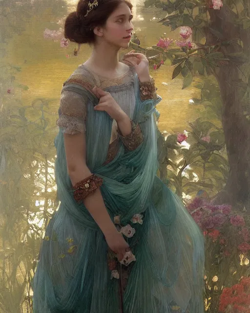 Prompt: a portrait painting of a shy, blushing 1 6 - year old princess resembling alicia vikander in a tiara and an iridescent art nouveau gown watching the lantern festival, intricate, elegant, highly detailed, artstation, concept art, by krenz cushart and artem demura and william adolph bouguereau and alphonse mucha