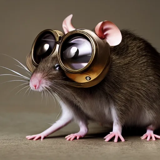 Prompt: a rat with steampunk googles, by Alyssa Monks