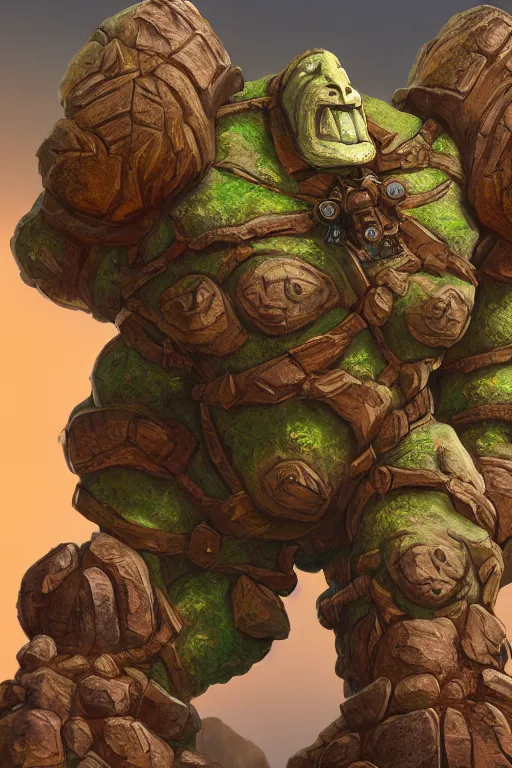 Image similar to zelda fantasy art giant golem troll wood rock greeble gemstone, global illumination ray tracing hdr fanart arstation by sung choi and eric pfeiffer and gabriel garza and casper konefal