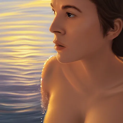 Image similar to a woman, swimming in the ocean, extremely detailed digital painting, in the style of andrey lekarski, rim light, beautiful lighting, 8 k, raytracing, octane, trending on artstation