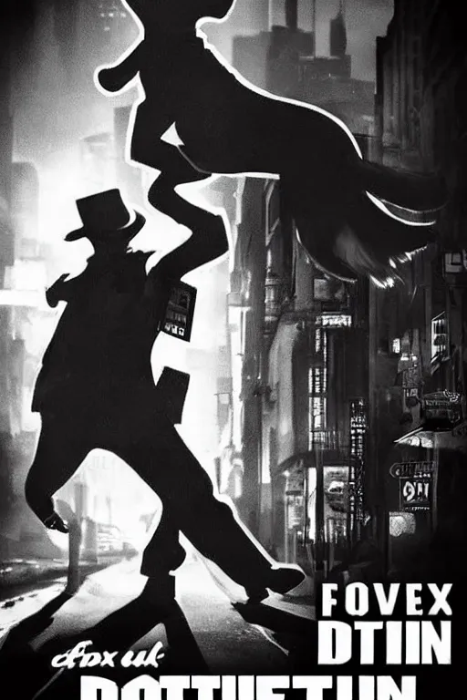 Image similar to fox as a detective, film noir style, cinematic, black and white