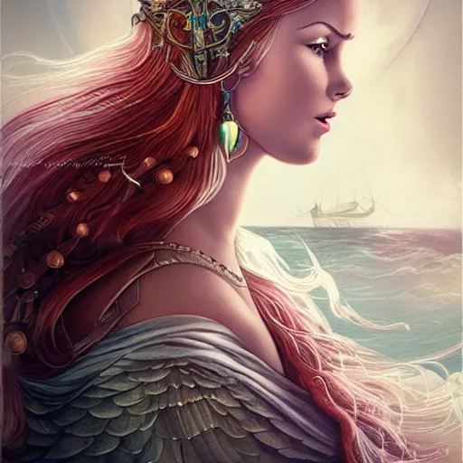 Prompt: Viking princess sailing on a ship Anna dittmann detail