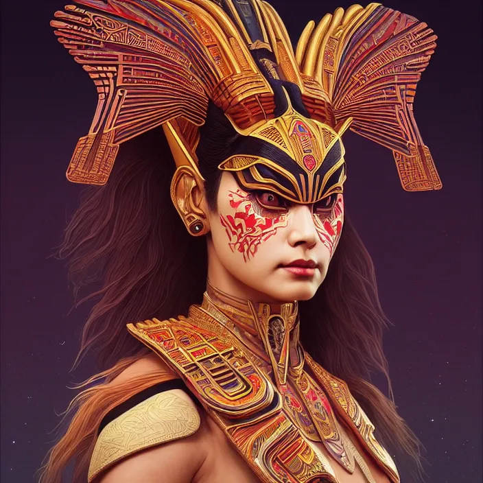 Image similar to symmetry! portrait of a sphinx!!, face decorated with chinese opera motifs, leds horizon zero dawn machine, intricate, elegant, highly detailed, digital painting, artstation, concept art, smooth, sharp focus, illustration, art by artgerm and greg rutkowski and alphonse mucha, 8 k