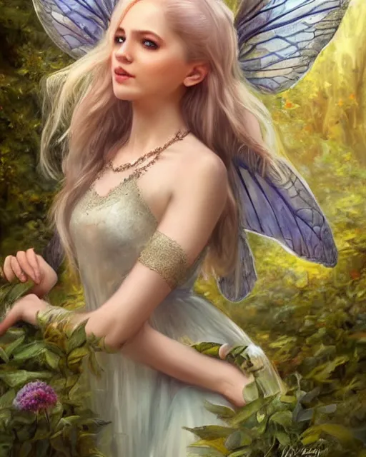 Image similar to a beautiful female fairy, 8 k, hyperrealistic, hyperdetailed, full body length, fantasy portrait by laura sava