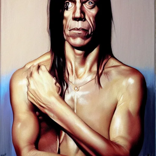 Prompt: Portrait of Iggy Pop by Gottfried Helnwein and Phil Hale