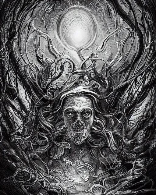 Prompt: h. p. lovecraft, pencil drawing, line art, black and white, fantasy art, monster art, illustration, fantasy, intricate, hyper detailed, artstation, concept art, smooth, sharp focus, ray tracing