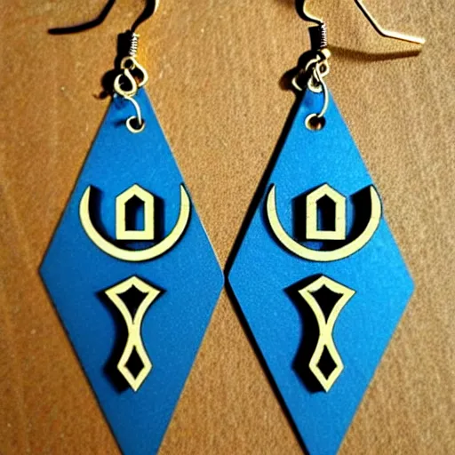 Image similar to 2 d wood lasercut earrings, mystical symbols, 8 k, hd, trending on amazon on artstation, trending on deviantart, trending on etsy, epic digital art