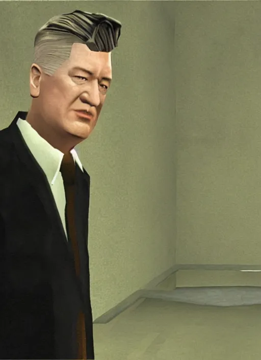 Image similar to screenshot of david lynch in goldeneye 6 4 for nintendo 6 4, n 6 4