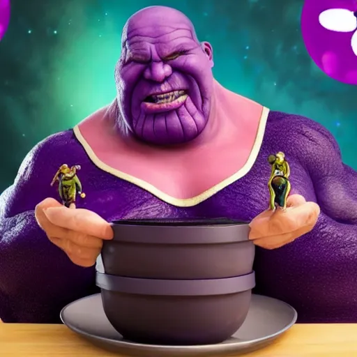 Image similar to obese thanos mukbang