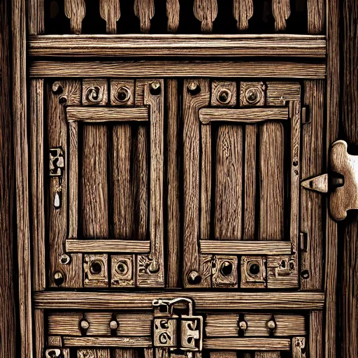 Prompt: one hundred doors with latches, highly detailed, intricate, sharp focus, digital art, 8 k