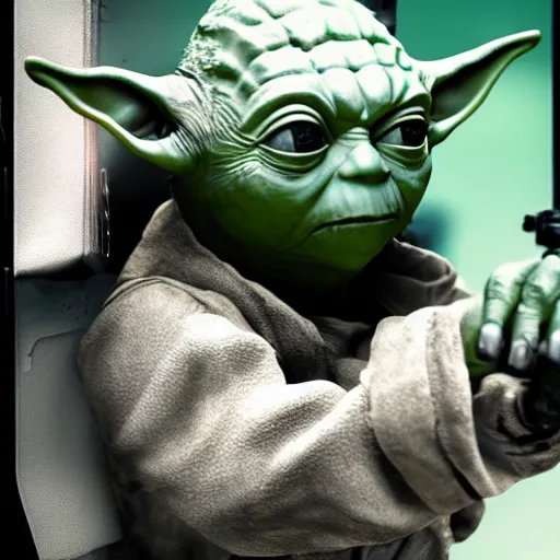 Image similar to Yoda in Call of Duty Black ops, highly detailed, high quality, HD, 4k, 8k, Canon 300mm, professional photographer, 40mp, lifelike, top-rated, award winning, realistic, sharp, no blur, edited, corrected, trending