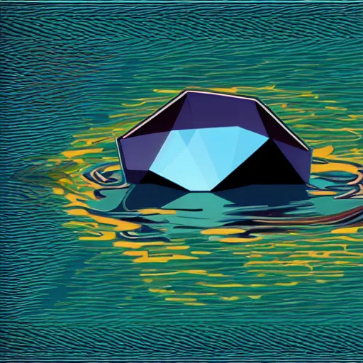 Image similar to A shiny vector art of a gem floating over a lake by Jeff Easley, 8k UHD