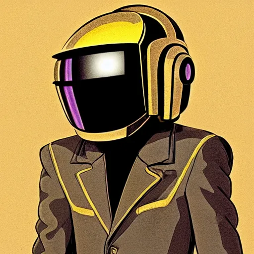 Image similar to a study of cell shaded cartoon of a daft punk in the style of howl's moving castle ( 2 0 0 4 ) on a desert road, full body, wide shot, very muted colors, post grunge, studio ghibli, laurie greasley, highly detailed, deviantart, art by artgem