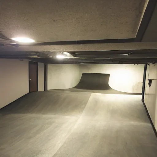 Image similar to a skateboard ramps in a basement