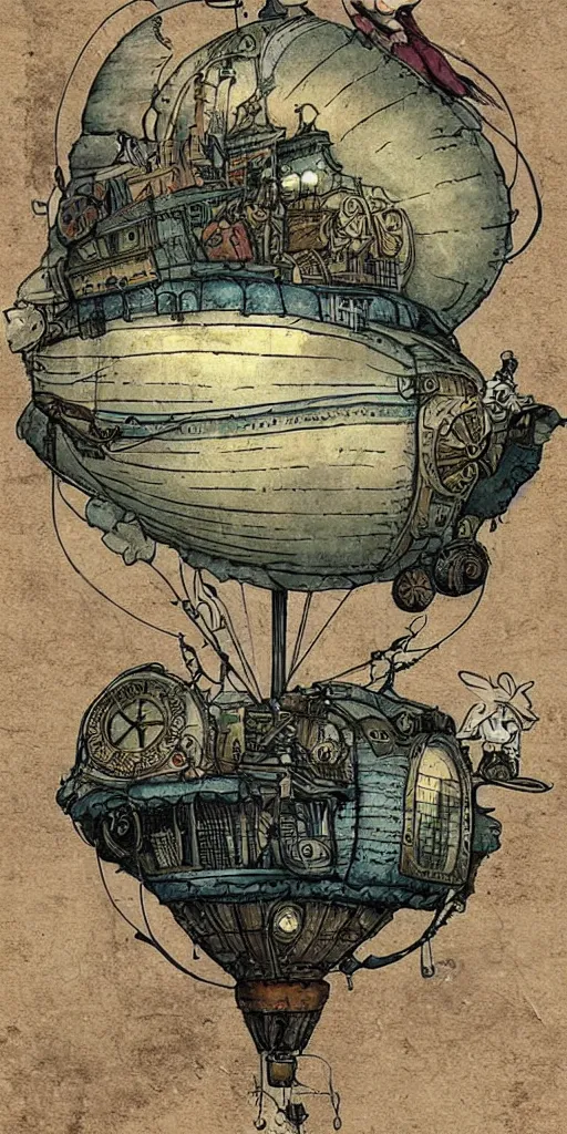 Prompt: a vintage steampunk airship by alexander jansson