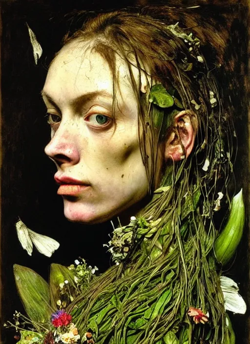 Prompt: beautiful and detailed rotten woman made of plants and many different types of flowers, muscles, intricate, organs, ornate, surreal, john constable, guy denning, gustave courbet, caravaggio, romero ressendi sorolla