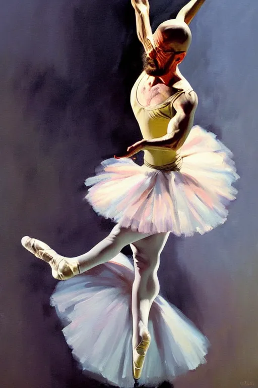 Prompt: beautiful oil painting of walter white as a ballerina by by greg manchess
