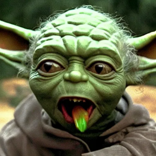 Image similar to yoda with the world's biggest blunt in his mouth