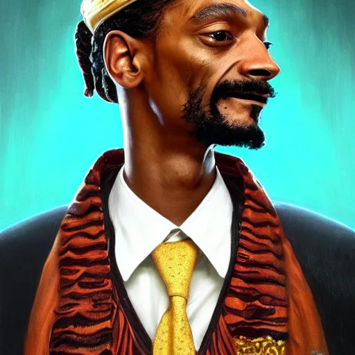 Image similar to beautiful portrait of Snoop Dogg like a ginger white person, face like european, Snoop Dogg blended white face paint, like , powerful , magic, thunders, dramatic lighting, intricate, wild, highly detailed, digital painting, artstation, concept art, smooth, sharp focus, illustration, art by artgerm and greg rutkowski and alphonse mucha, footage