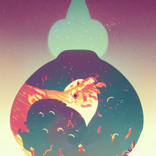 Image similar to A rabbit full of hope, looking for a black hole in an infinite time loop by Victo Ngai and Ghibli andlisk feng and atey ghailan