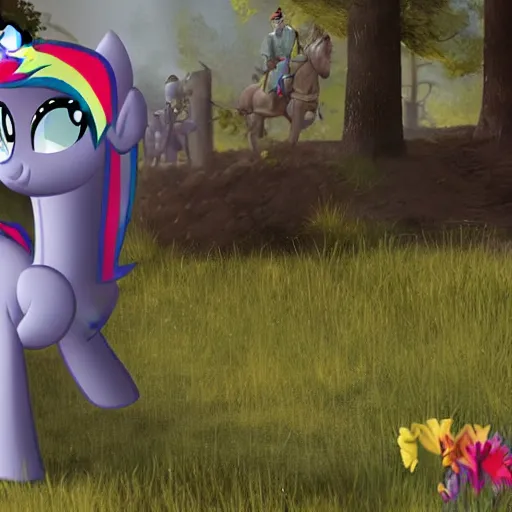 Image similar to My Little Pony in World War 2 battlefield