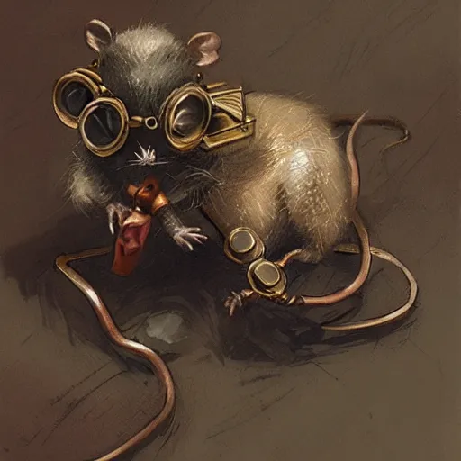 Image similar to a rat with steampunk googles, by Greg Rutkowski
