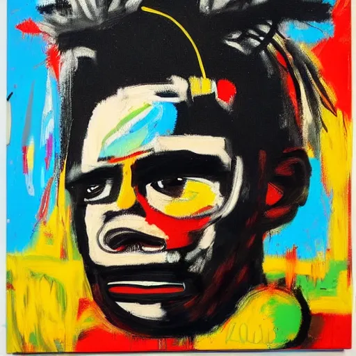 Prompt: robert nava paintings in the style of jean michel-basquiat