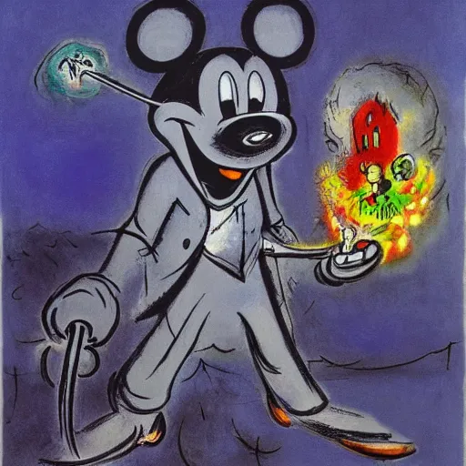 Image similar to Mickey mouse as a dark souls boss by Marc Chagall