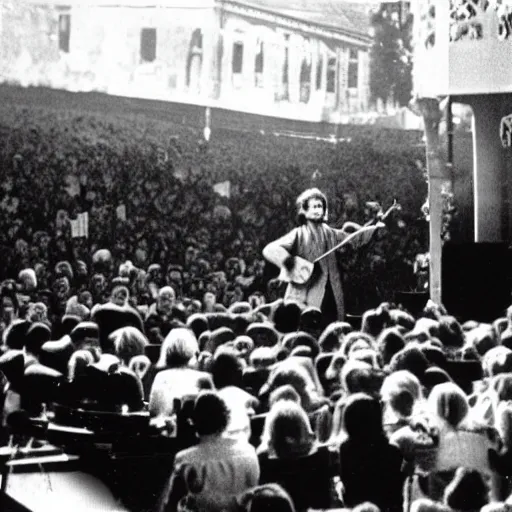 Prompt: photograph of ludwig van beethoven playing on stage in woodstock