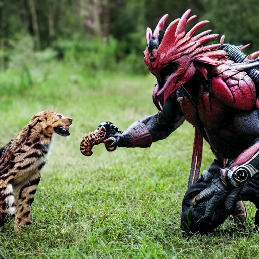 Prompt: the predator as a friendly furry pet. Photograph.