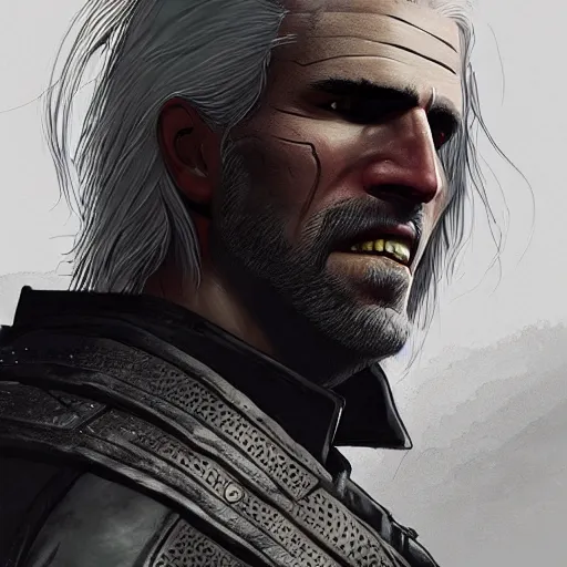 Prompt: epic digital matte paining of Geralt of Rivia by Jama Jurabaev and Denis Villeneuve, extremely detailed, artstation