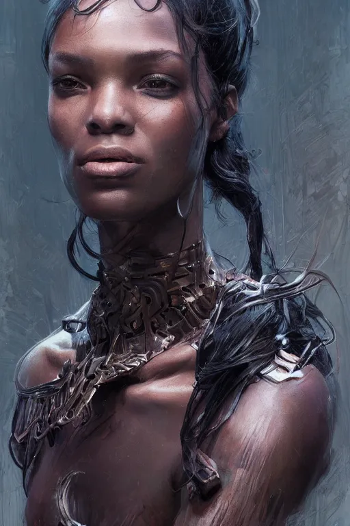 Prompt: Portrait of a south african Supermodel, marvel comics, dark, intricate, highly detailed, smooth, artstation, digital illustration by Ruan Jia and Mandy Jurgens and Artgerm and Wayne Barlowe and Greg Rutkowski and Zdislav Beksinski