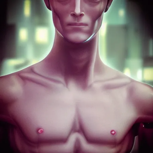 Prompt: “a realistic detailed photo of a guy who is an attractive humanoid who is half robot and half humanoid, who is a male android, Grant Knoche, shiny skin, posing like a statue, blank stare”