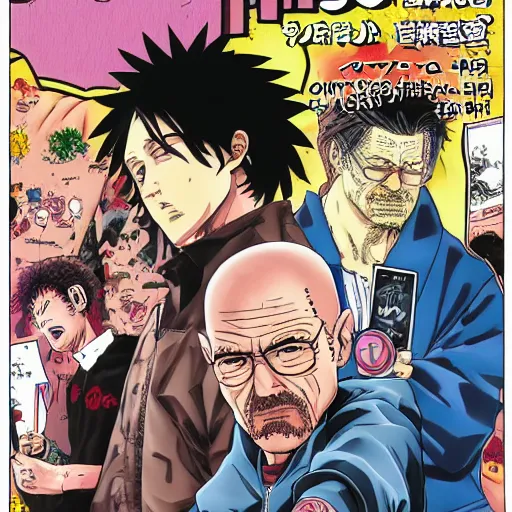 Image similar to Breaking Bad, manga cover illustration by Hirohiko Araki, Takeuchi Takashi, Pochi Iida, Masashi Kishimoto, Junichi Oda, Jojo, Shonen Jump, detailed HD