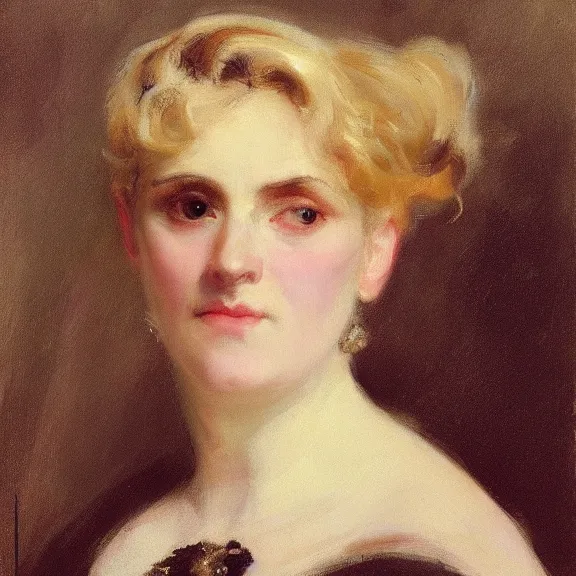 Prompt: closeup portrait of a middle aged maid with blonde hair, by sargent, 1880