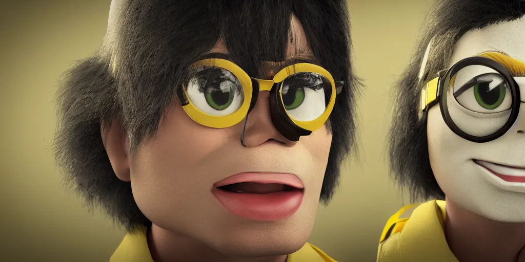 Image similar to michael jackson minion, focused shot, realistic, octane render