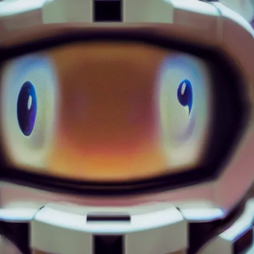 Prompt: portrait of a cute beautiful neural big brain robot with camera eyes reflecting the world, smiling, in focus, hd, 4 k, ueda akishi