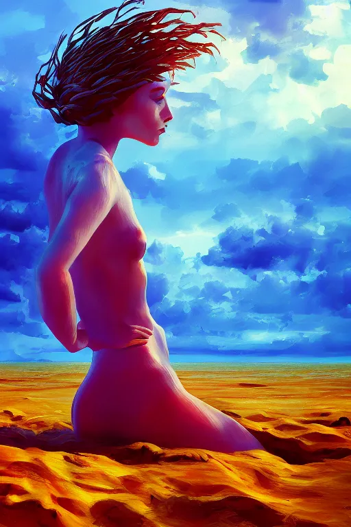 Image similar to closeup giant dahlia flower head, girl laying on beach, surreal photography, blue sky, sunrise, dramatic light, impressionist painting, digital painting, artstation, simon stalenhag